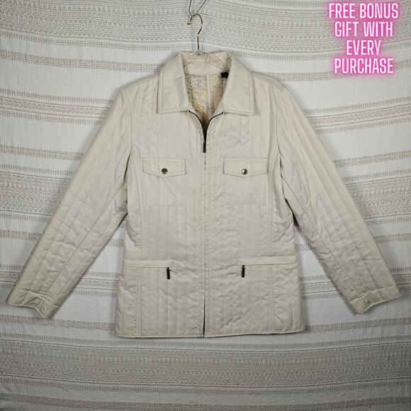 Dana Buchman Cream Quilted Zip Up Jacket 4 Pockets Women’s Size M - Picture 1 of 12